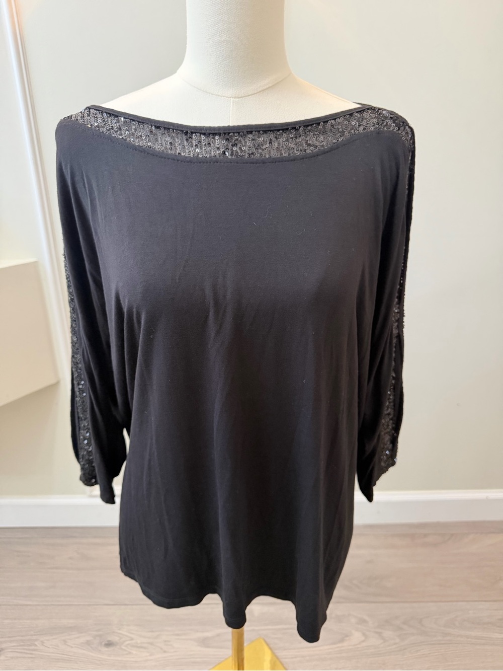 Cable & Gauge Black Boatneck Top with Sequin Trim